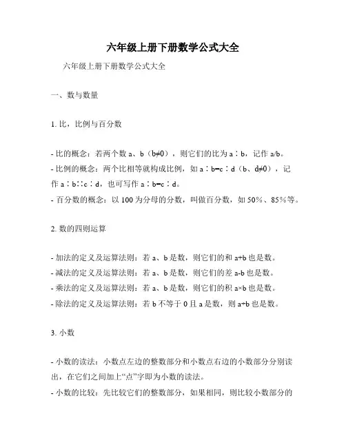 六年级上册下册数学公式大全