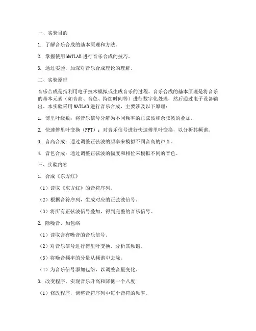 音乐合成实验实验报告