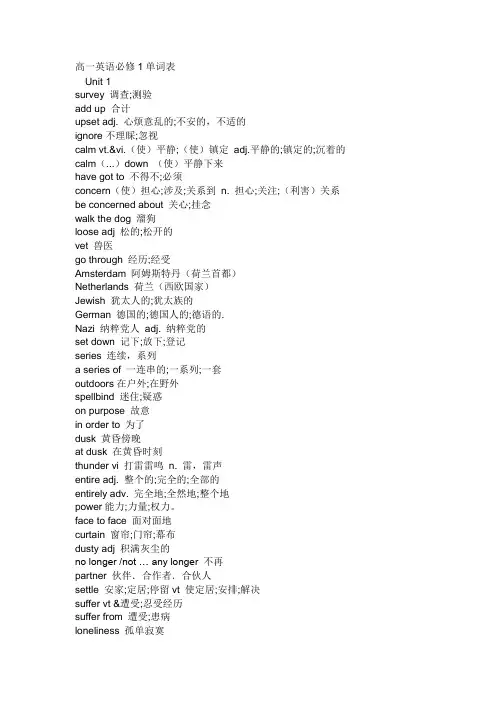 高一英语必修1单词表