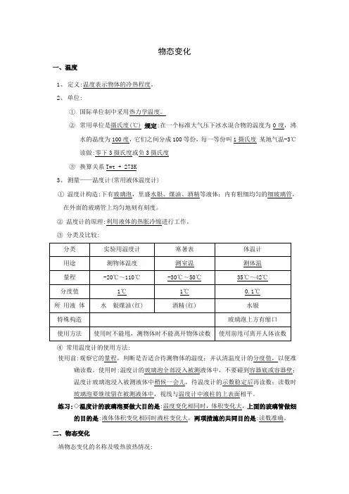 2021年中考物理第一轮复习资料.物态变化