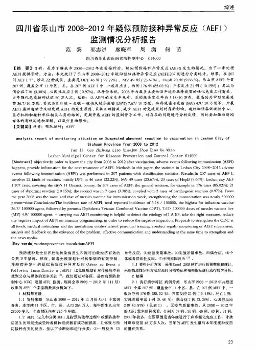四川省乐山市2008-2012年疑似预防接种异常反应(AEF1)监测情况分析报告
