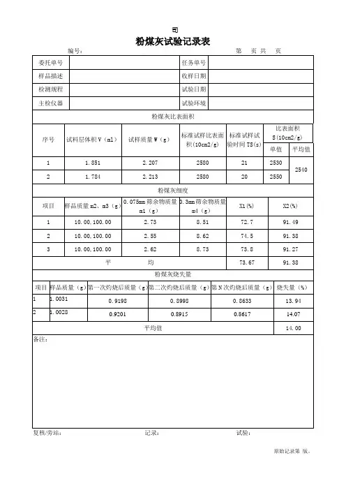 粉煤灰试验记录表