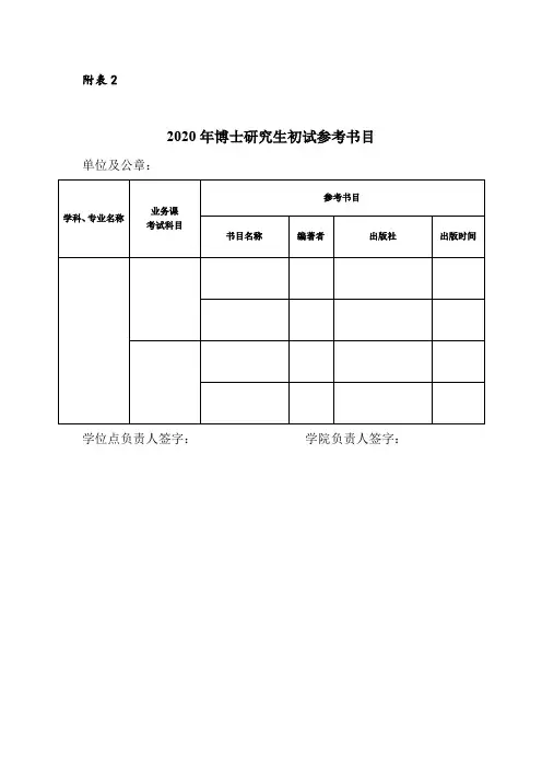 22020年博士研究生初试参考书目