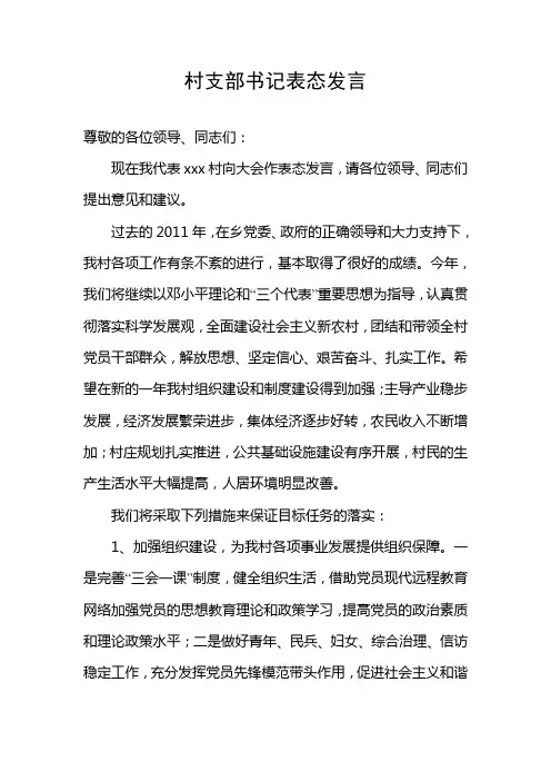 村支部书记表态发言 2