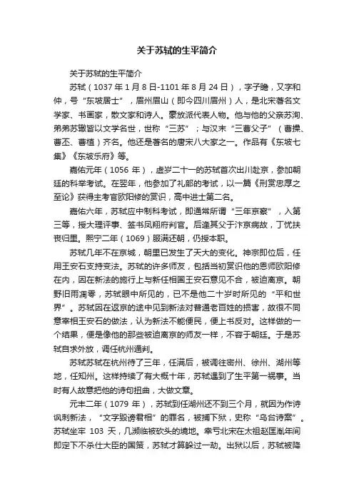 关于苏轼的生平简介