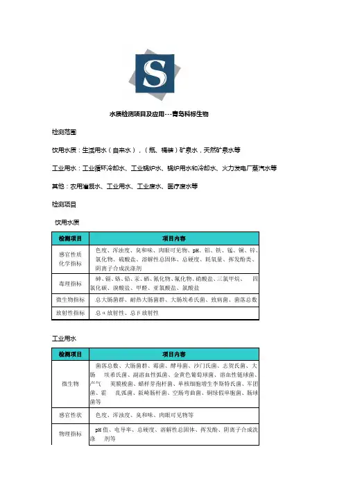 简述：水质检测项目及应用
