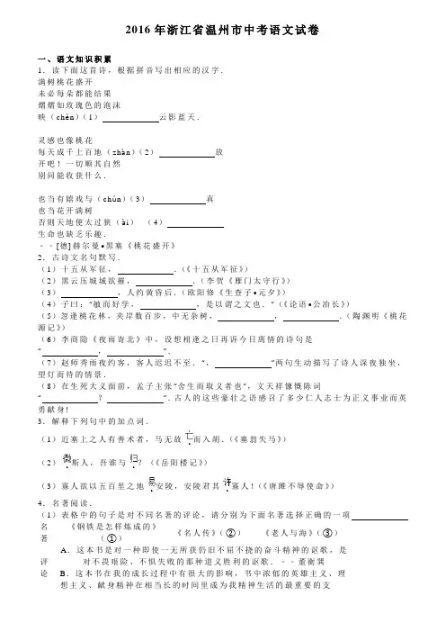 浙江省温州市中考语文试题含解析