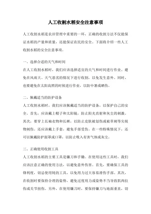 人工收割水稻安全注意事项