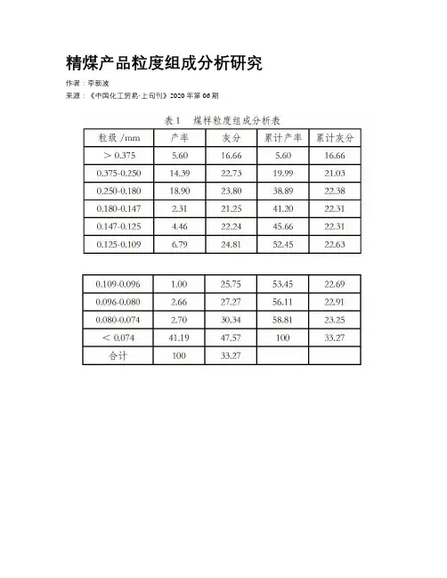 精煤产品粒度组成分析研究