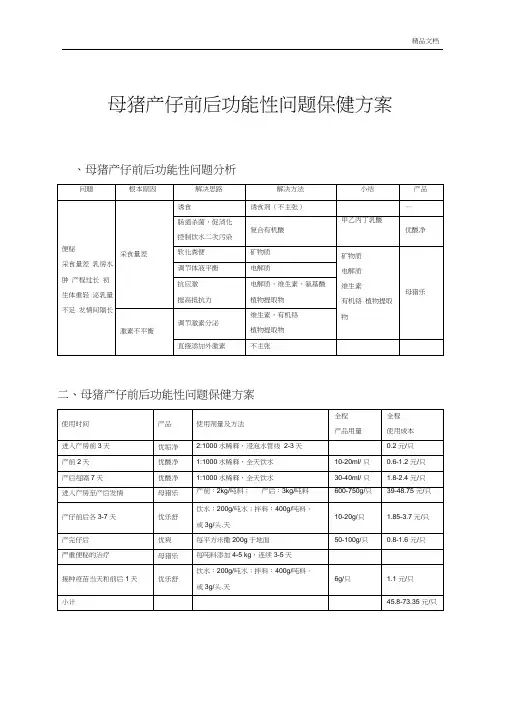 母猪重要保健方案