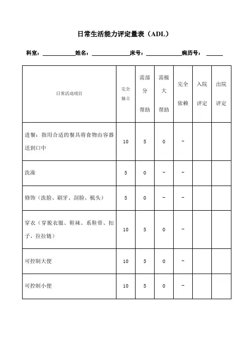 日常生活能力评定量表新整理