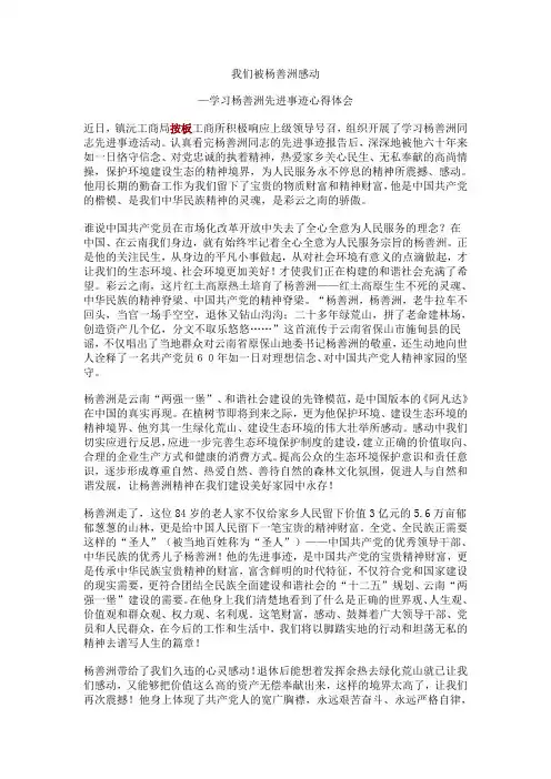 我们被杨善洲感动,先进事迹心得体会