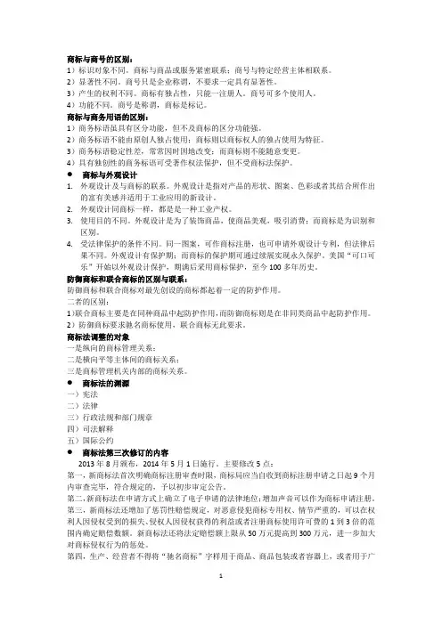 商标法基本知识点及相关习题答案 (知识产权法)