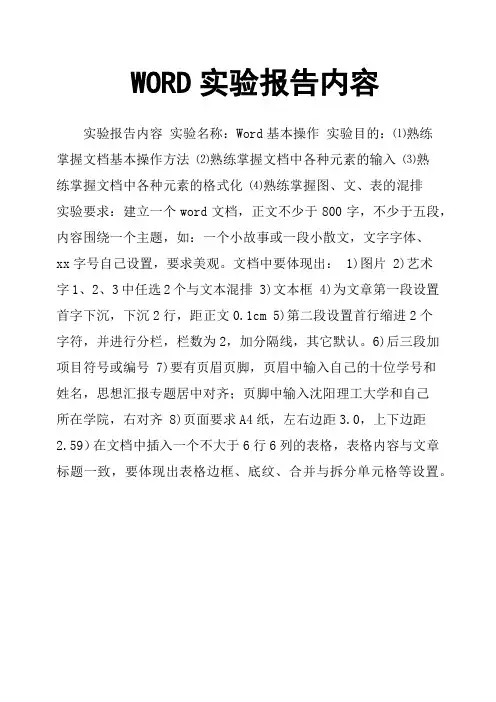 WORD实验报告内容
