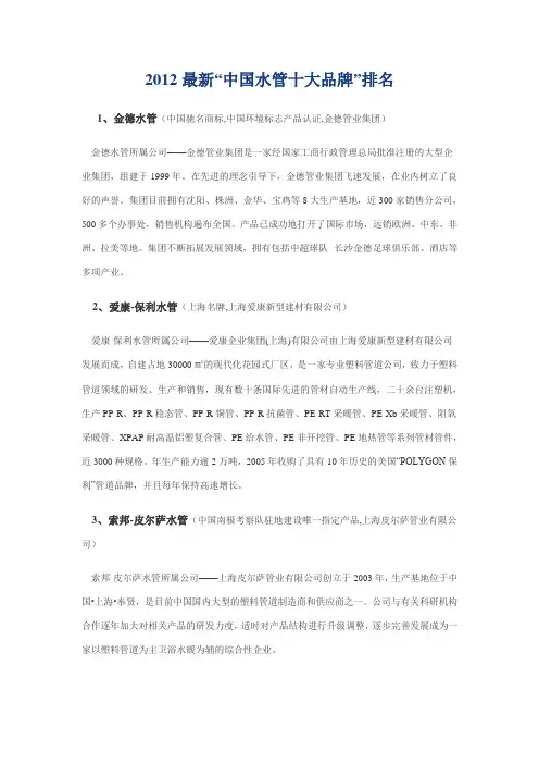最新十大水管品牌