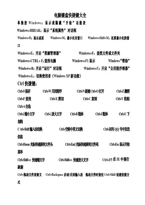 电脑键盘快捷键大全.