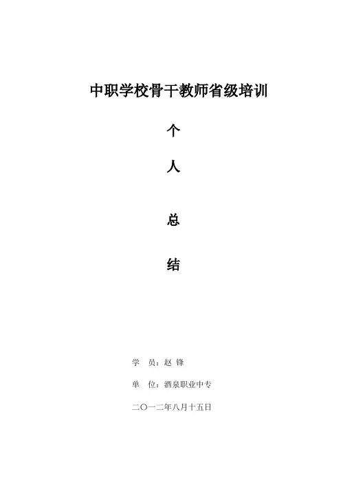 中职学校骨干教师省级培训个人总结