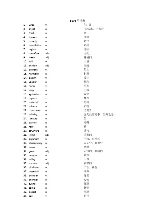 19版外研版必修一Unit6单词表