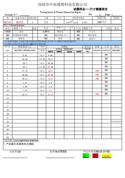 产品尺寸检测表