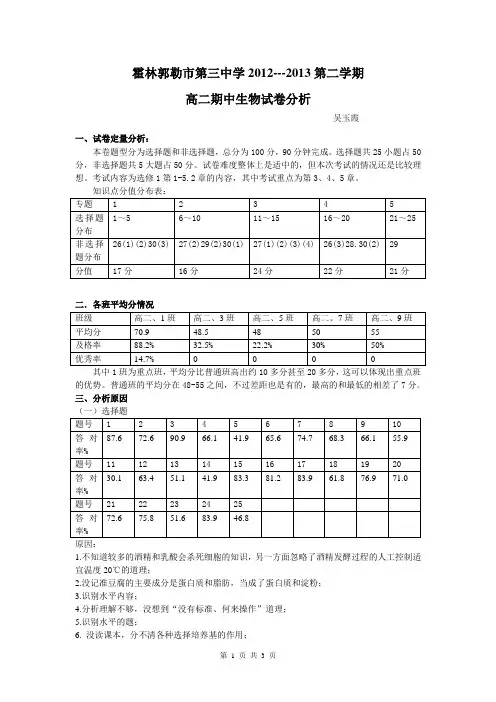 高二生物试卷分析