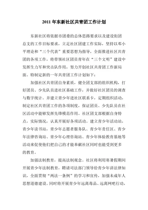 2011年东新社区共青团工作计划