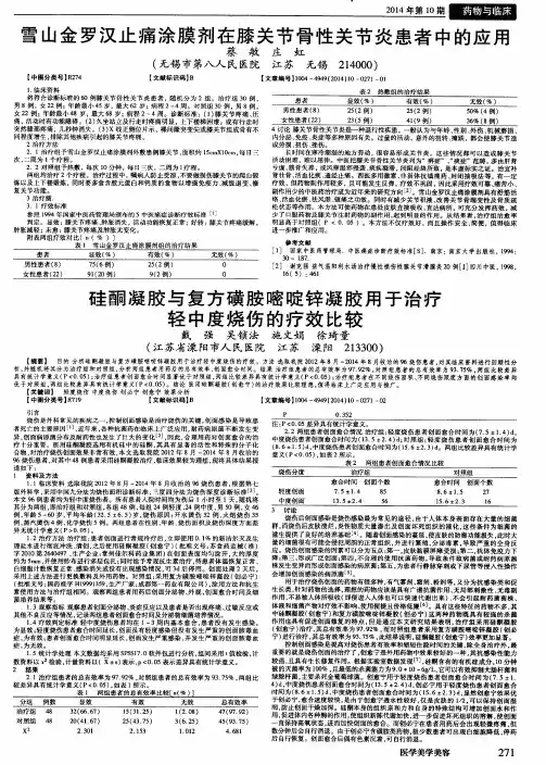 硅酮凝胶与复方磺胺嘧啶锌凝胶用于治疗轻中度烧伤的疗效比较