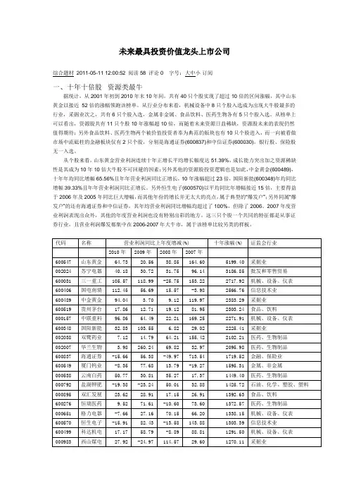 未来最具投资价值龙头上市公司