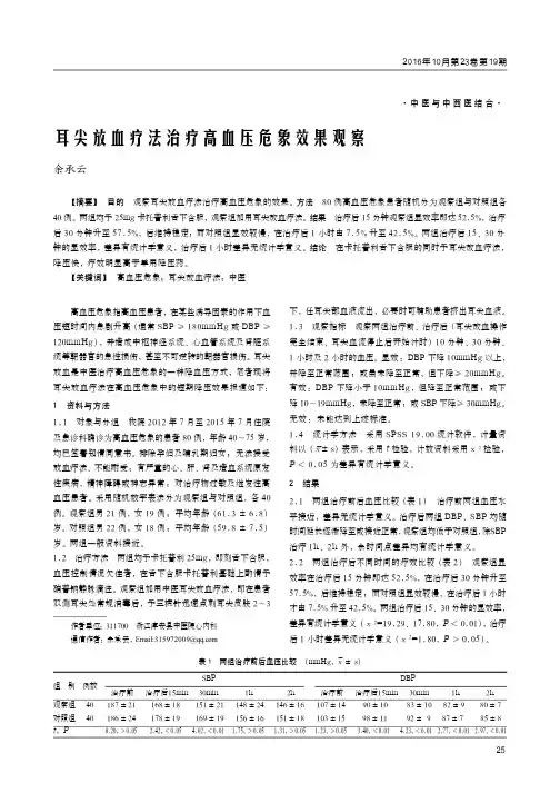 耳尖放血疗法治疗高血压危象效果观察