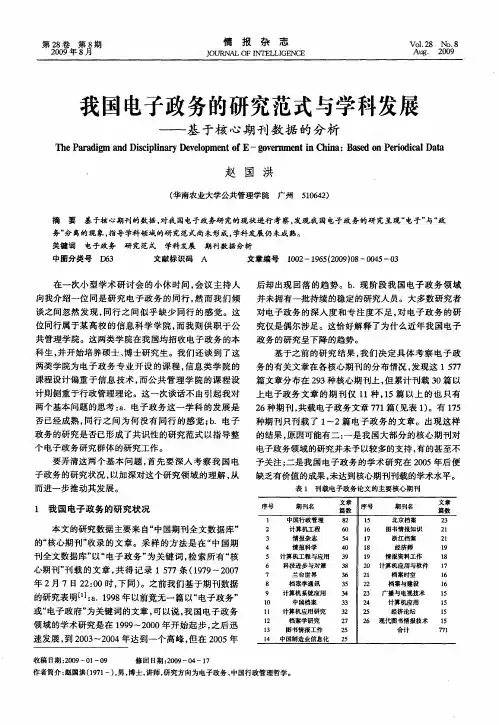 我国电子政务的研究范式与学科发展——基于核心期刊数据的分析