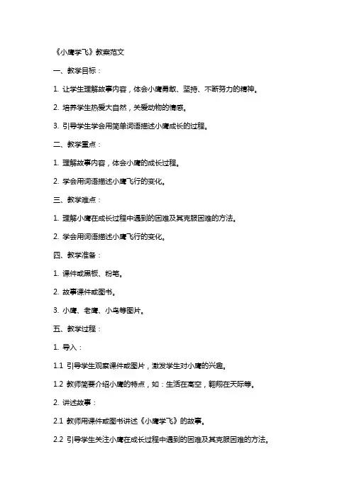 《小鹰学飞》教案范文