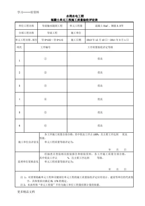 水利工程混凝土单元工程质量评定填写样表word版本