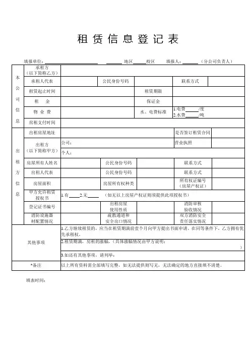 房屋租赁信息登记表