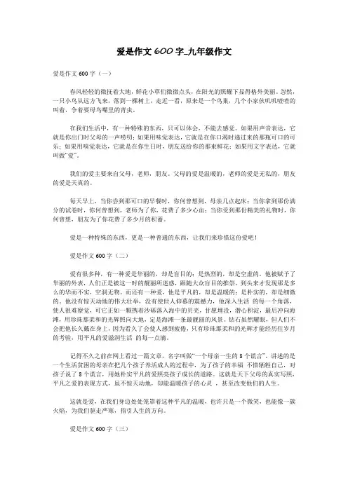 爱是作文600字_九年级作文