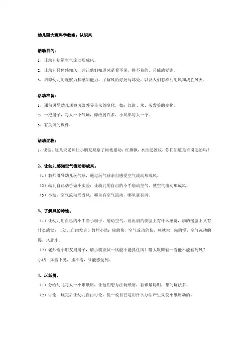 幼儿园大班科学教案：认识风