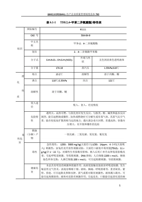 TDI(2,4-甲苯二异氰酸酯)理化性质及危险特性表