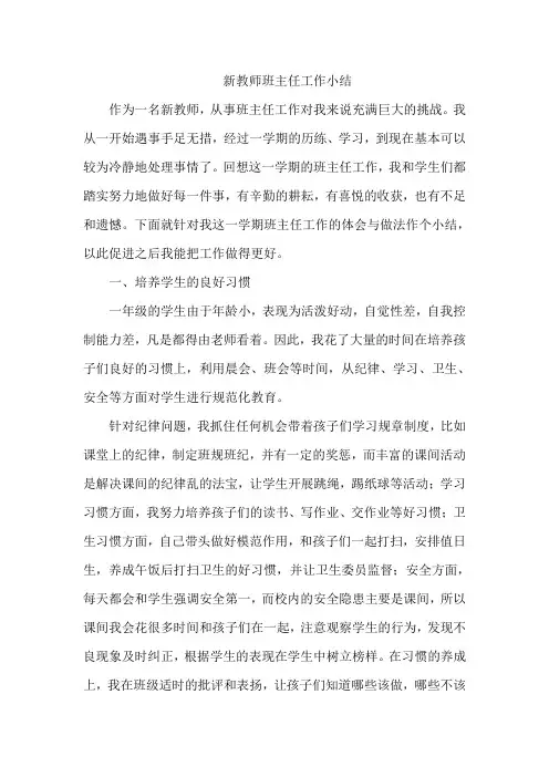 新教师班主任工作小结