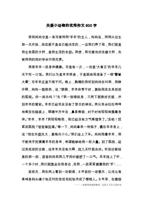 关爱小动物的优秀作文600字