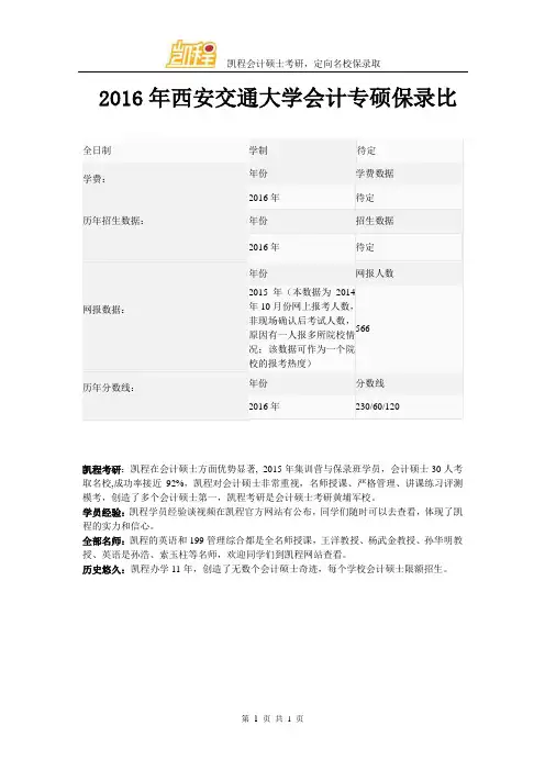 2016年西安交通大学会计专硕报录比