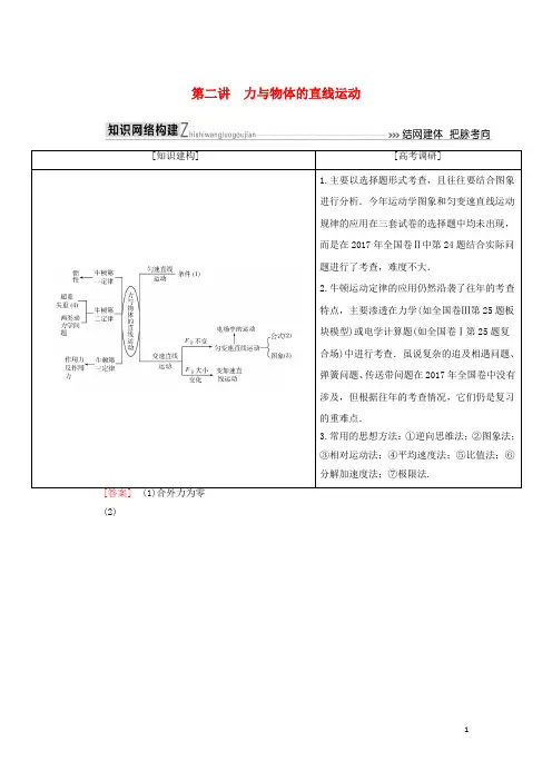 2018届高考物理二轮复习板块一专题突破复习专题一力与运动第二讲力与物体的直线运动学案