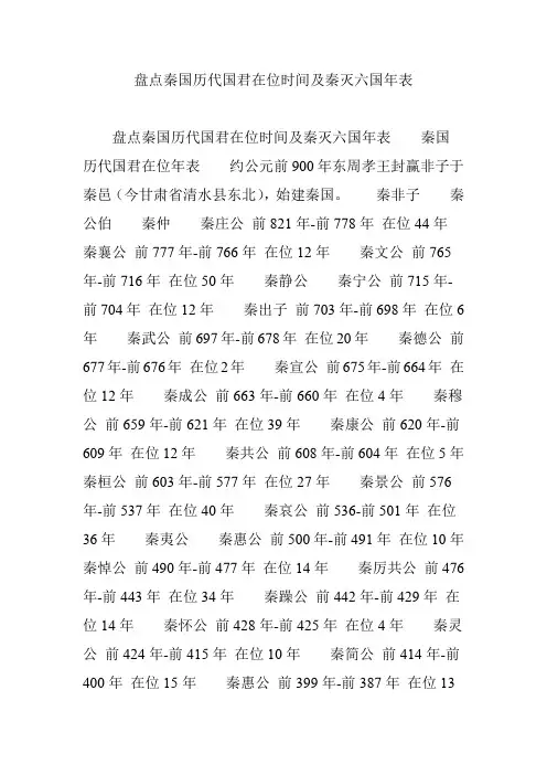 盘点秦国历代国君在位时间及秦灭六国年表