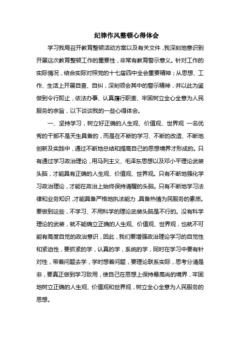 纪律作风整顿心得体会