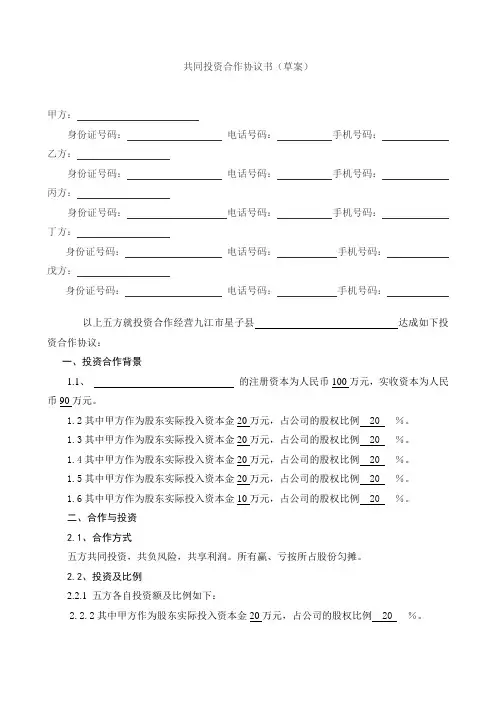 共同投资合作协议书 2