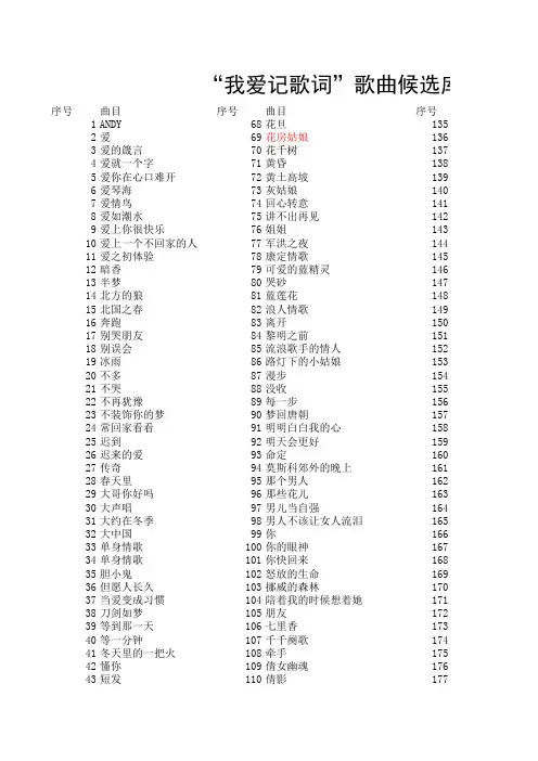 我爱记歌词曲库