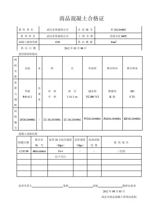商品混凝土合格证