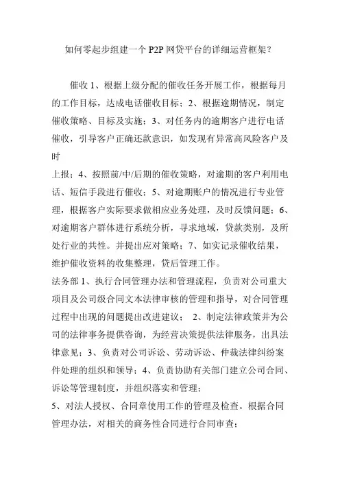 如何零起步组建一个P2P网贷平台的详细运营框架？
