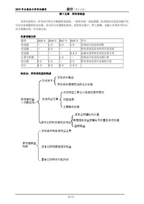CPA 注册会计师 会计  分章节知识点及习题    第十五章 所有者权益