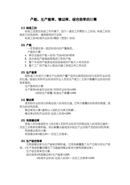 产能等计算公式