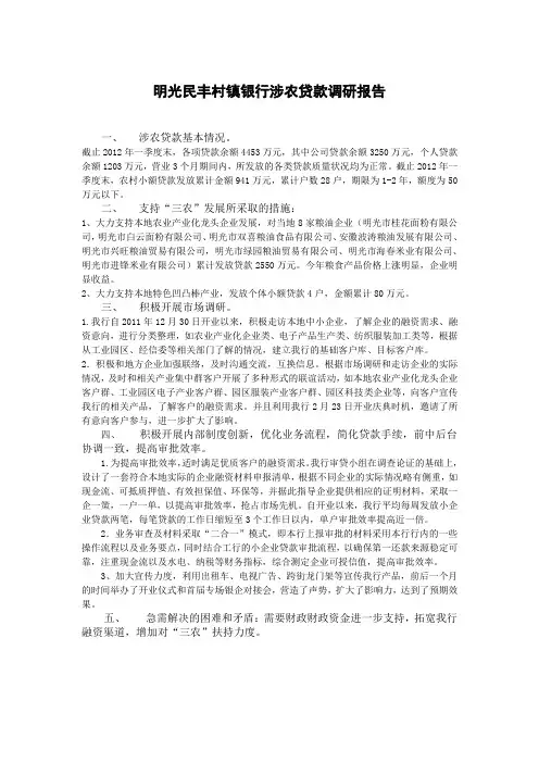 明光民丰村镇银行涉农贷款调研报告