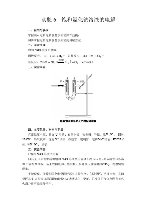 电解饱和食盐水实验报告 2