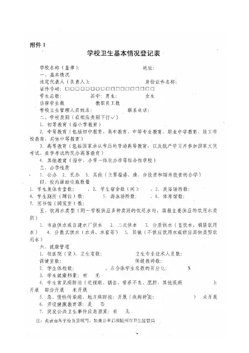 学校卫生基本情况登记表